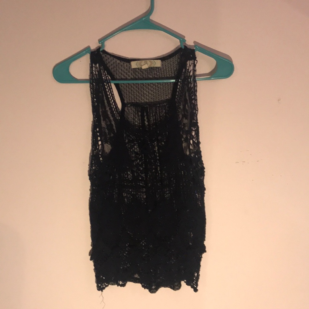 Mesh and lace blue tank top